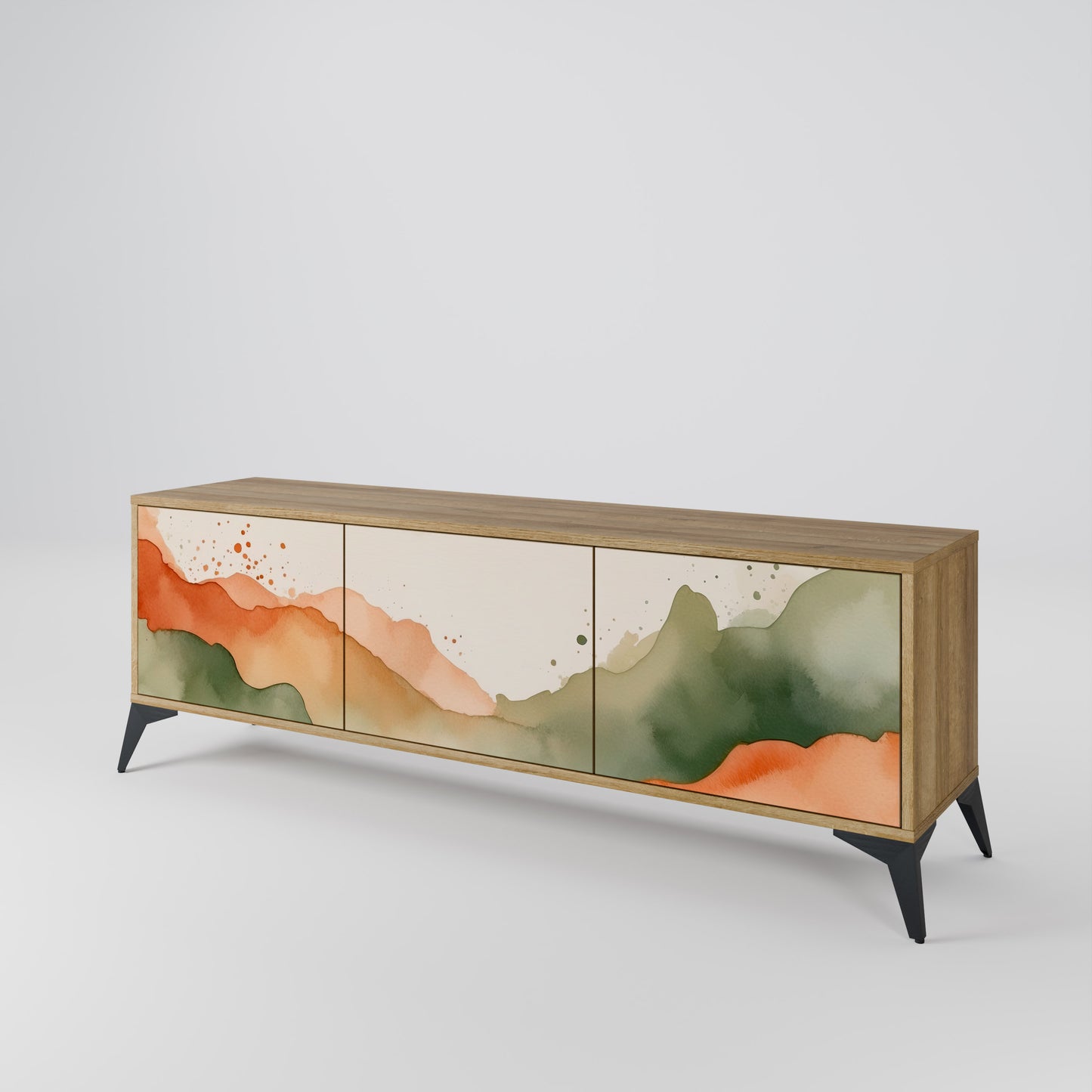 WATERCOLOUR PEAKS 3-Door TV Stand in Oak Effect