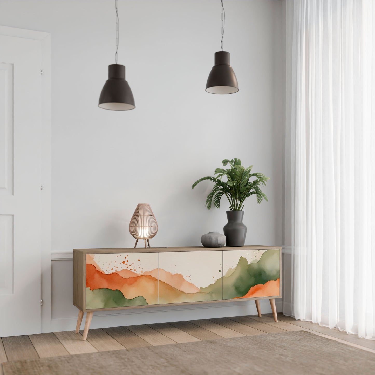 WATERCOLOUR PEAKS 3-Door TV Stand in Oak Effect