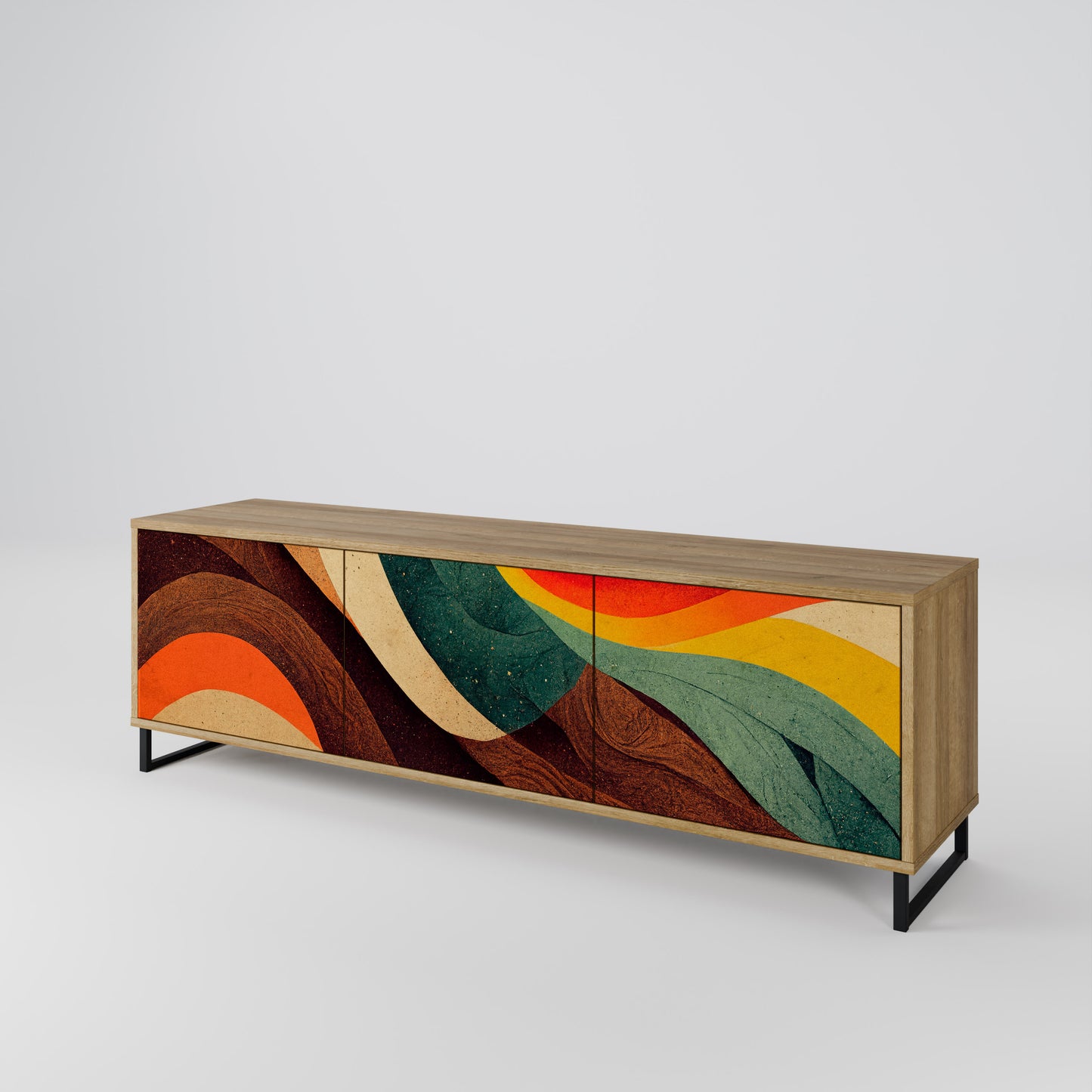 COLORFUL STRANDS 3-Door TV Stand in Oak Effect