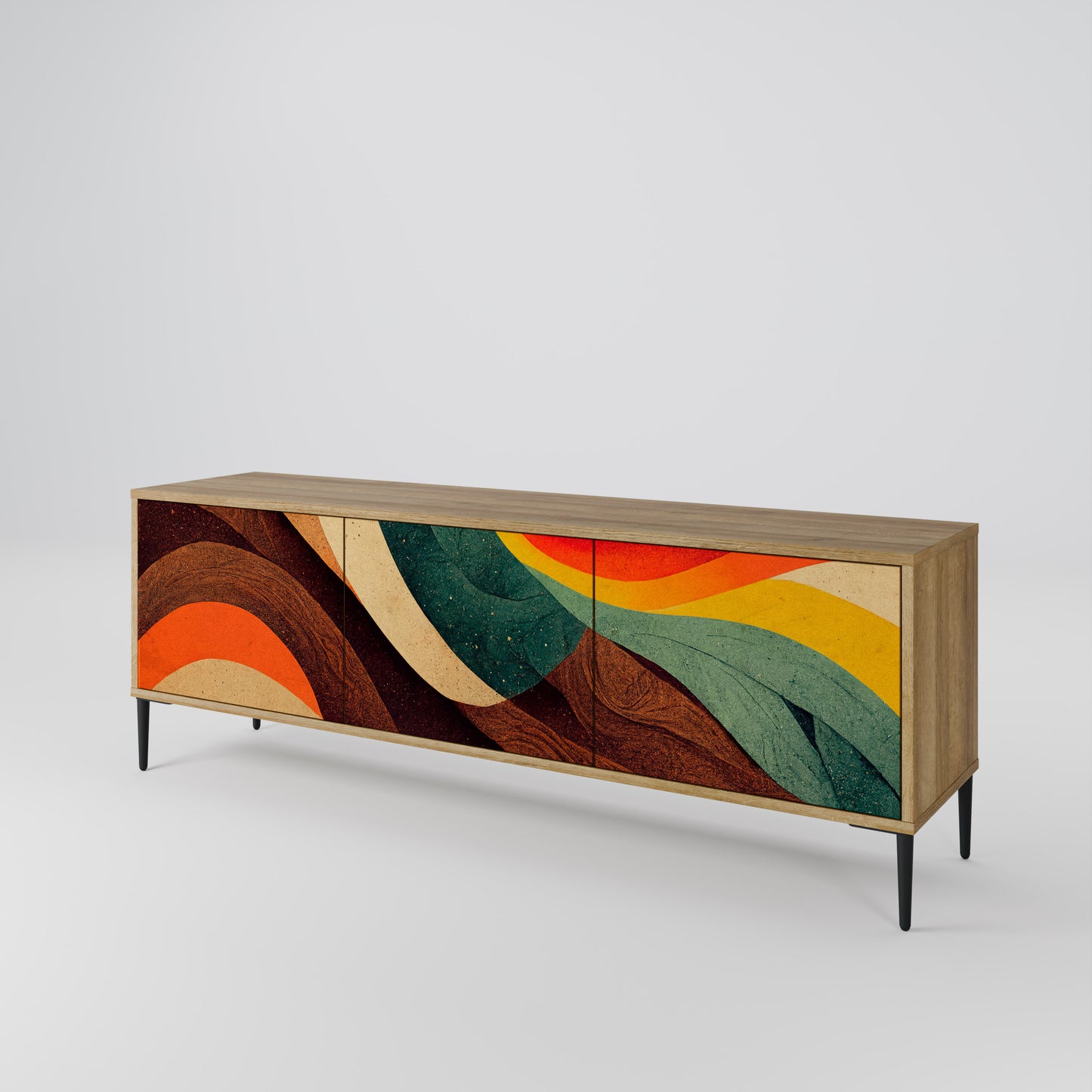 COLORFUL STRANDS 3-Door TV Stand in Oak Effect