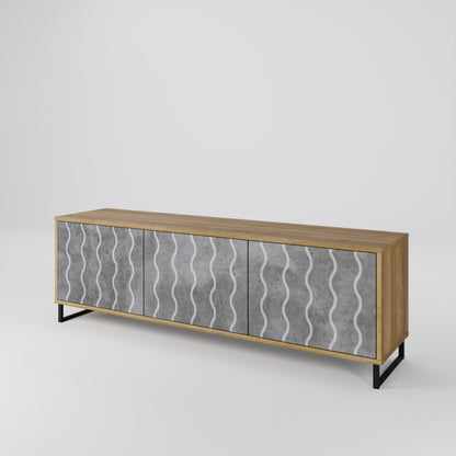 WAVES OF CONCRETE 3-Door TV Stand in Oak Effect