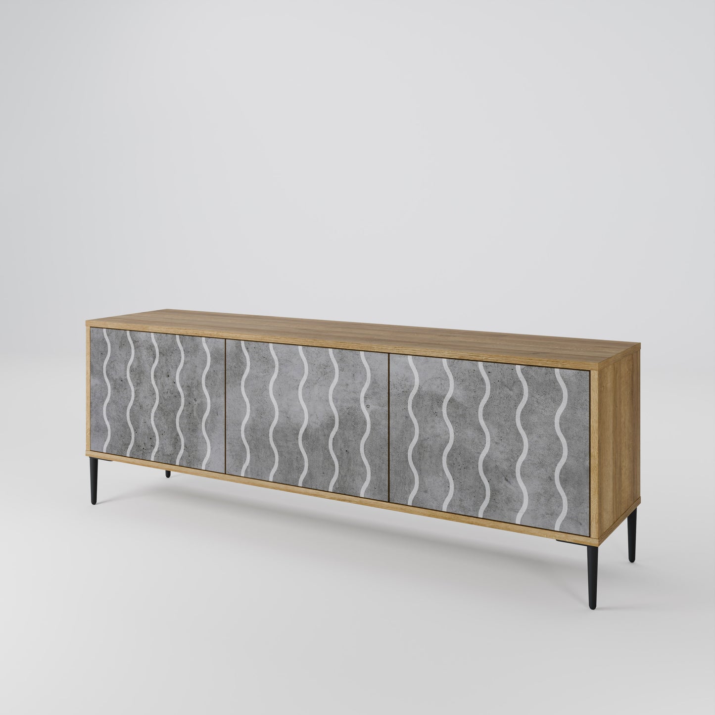 WAVES OF CONCRETE 3-Door TV Stand in Oak Effect