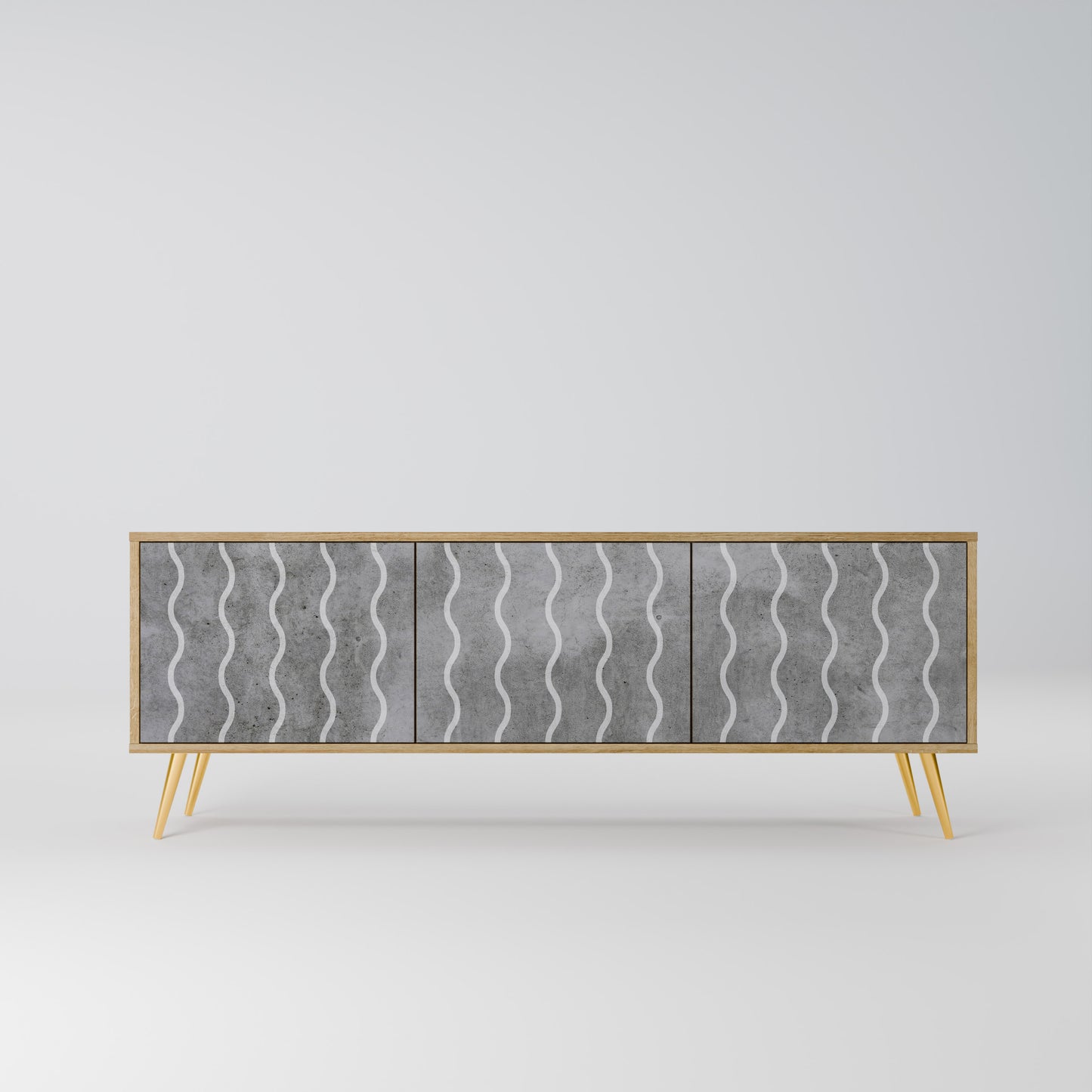 WAVES OF CONCRETE 3-Door TV Stand in Oak Effect