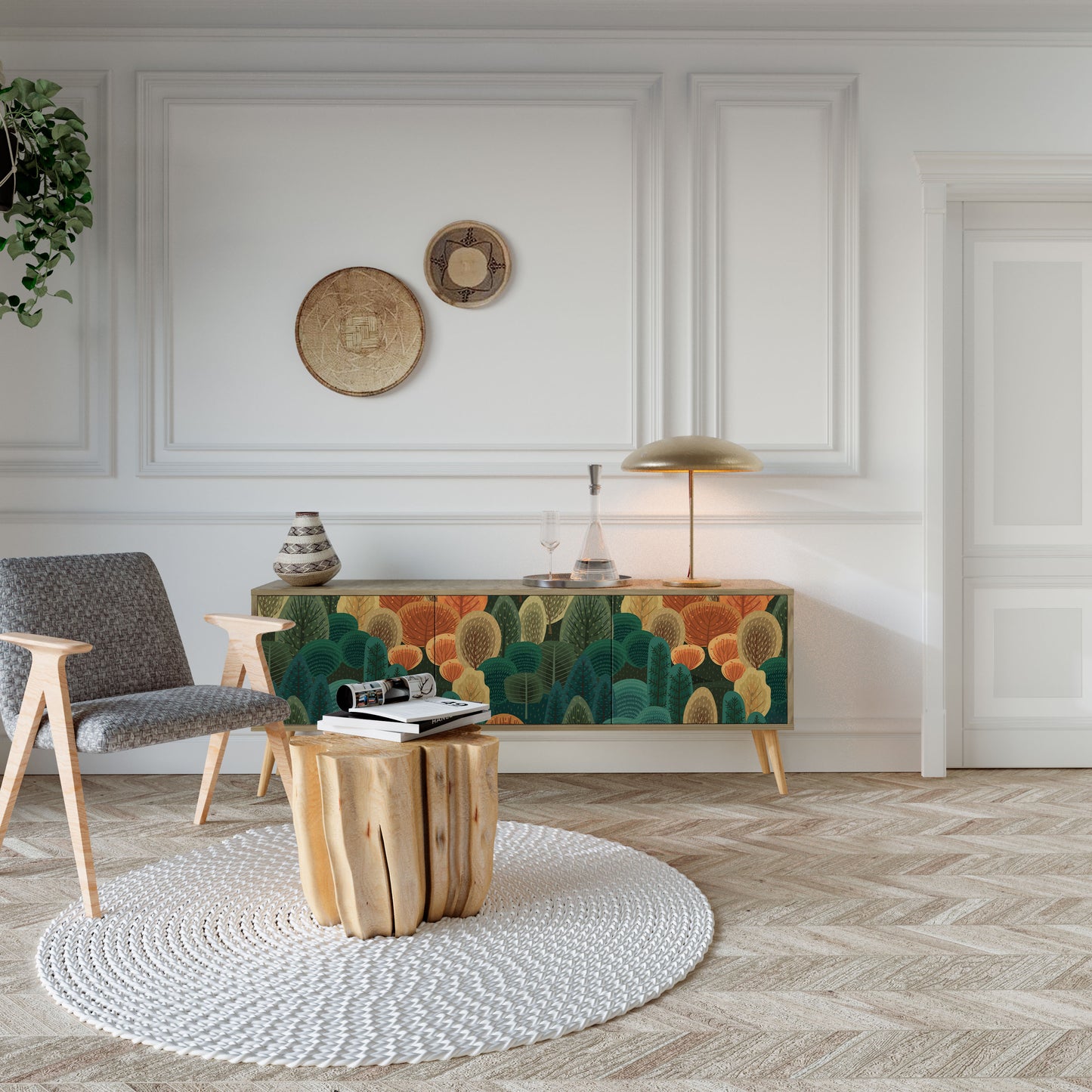 AUTUMN KALEIDOSCOPE 3-Door TV Stand in Oak Effect