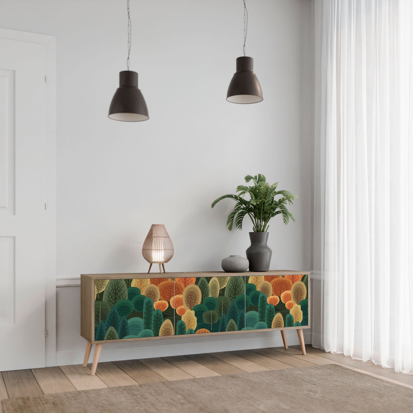 AUTUMN KALEIDOSCOPE 3-Door TV Stand in Oak Effect