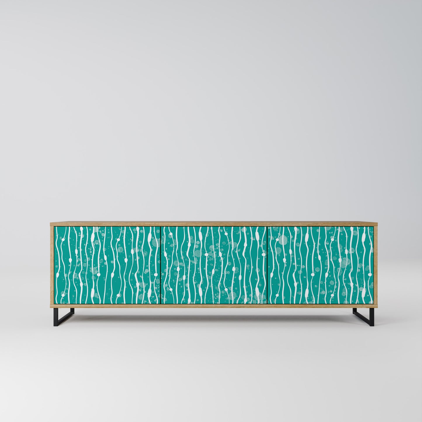 TURQUOISE RAIN 3-Door TV Stand in Oak Effect