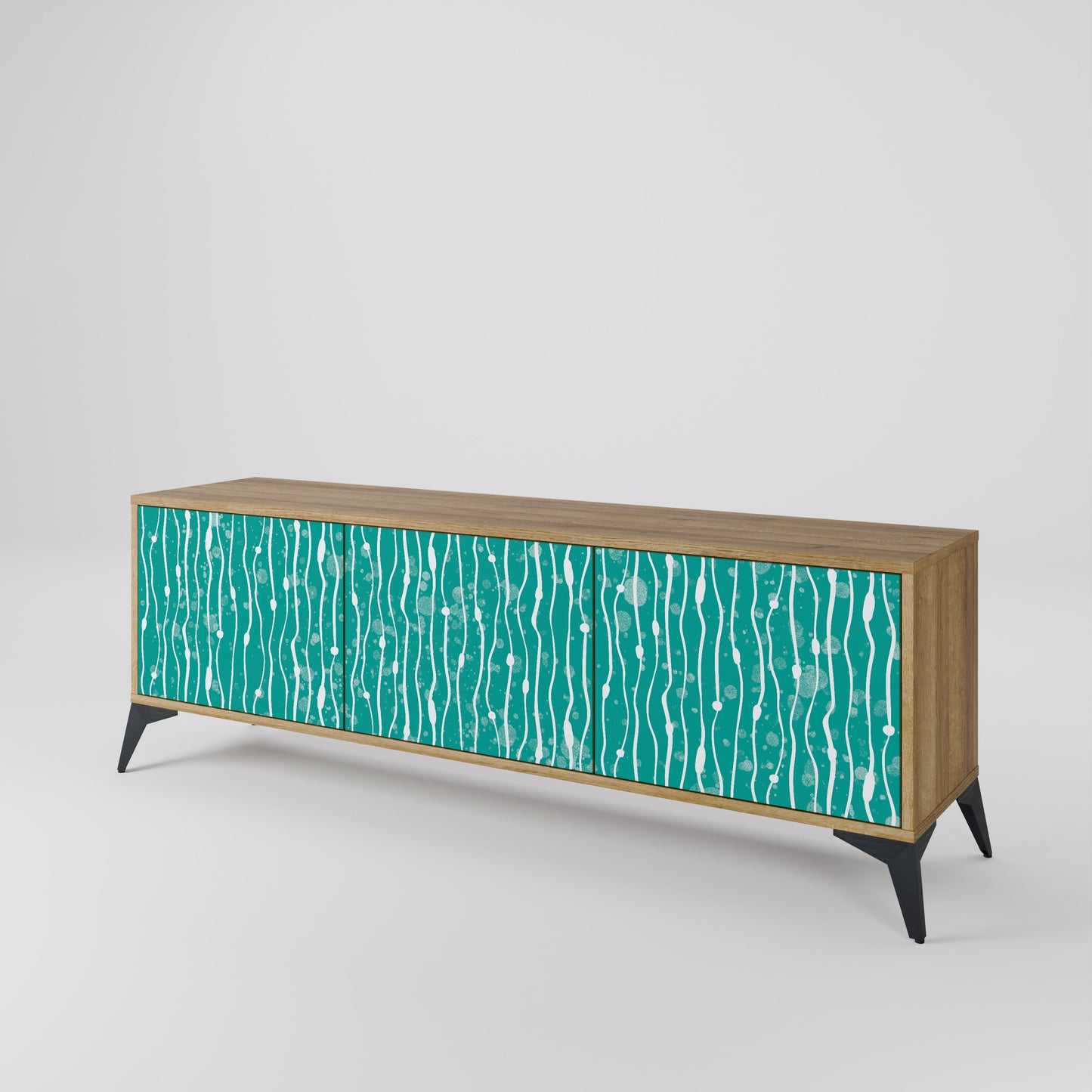 TURQUOISE RAIN 3-Door TV Stand in Oak Effect