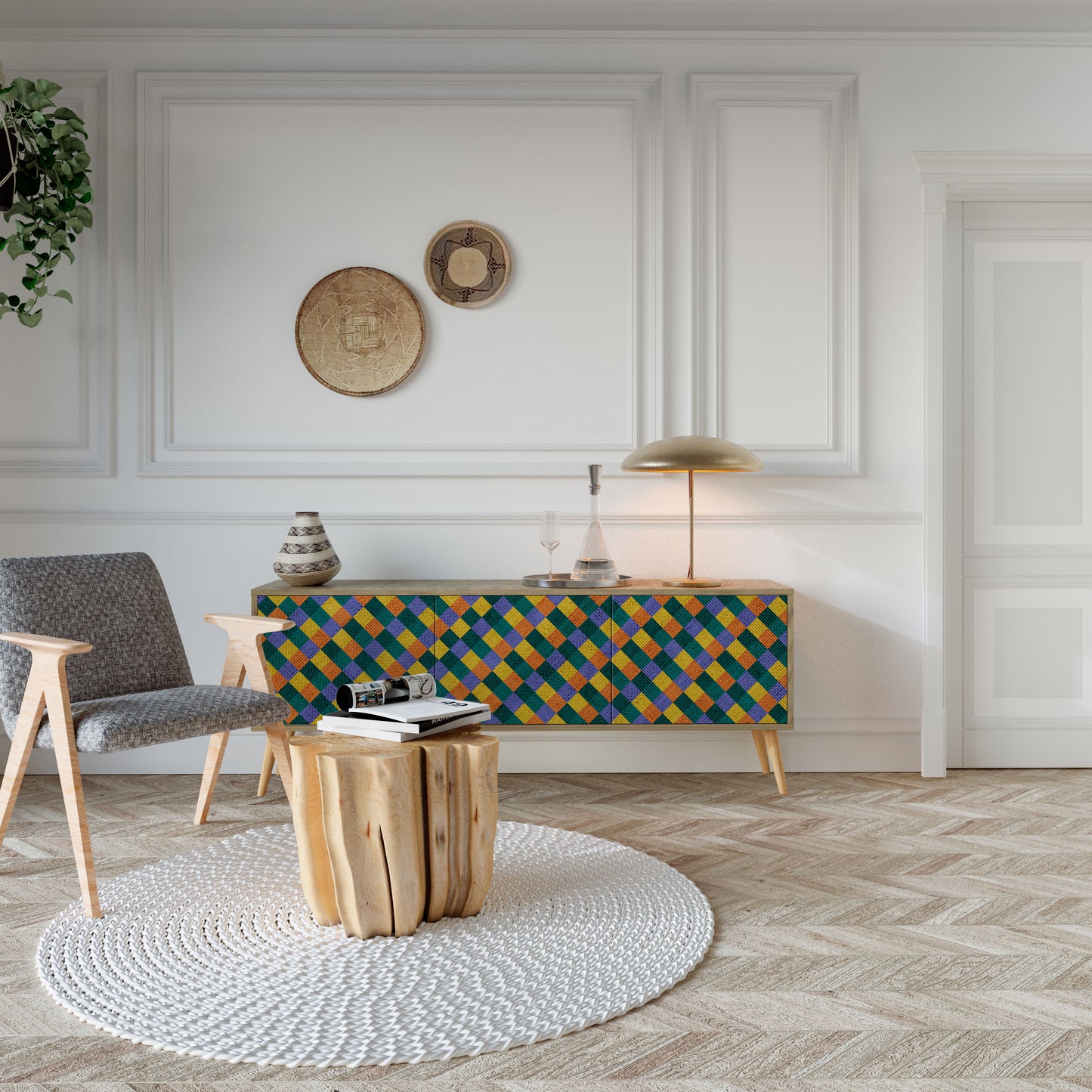 PAINTED SQUARES MIX Mobile TV a 3 Ante in Effetto Rovere