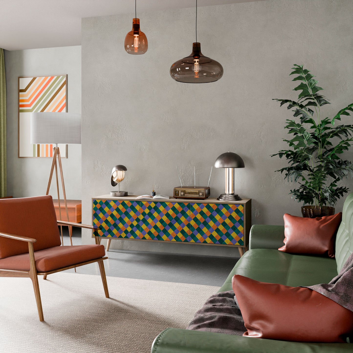 PAINTED SQUARES MIX Mobile TV a 3 Ante in Effetto Rovere