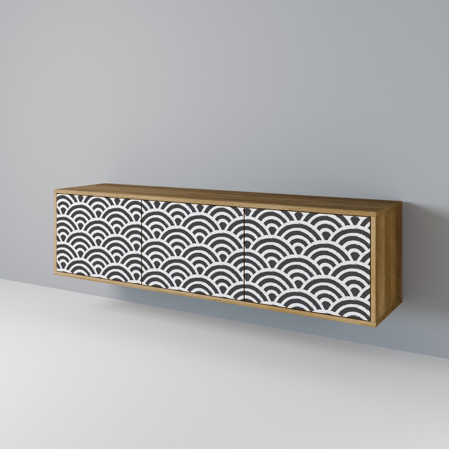 GLOOMY HOST 3-Door TV Stand in Oak Effect