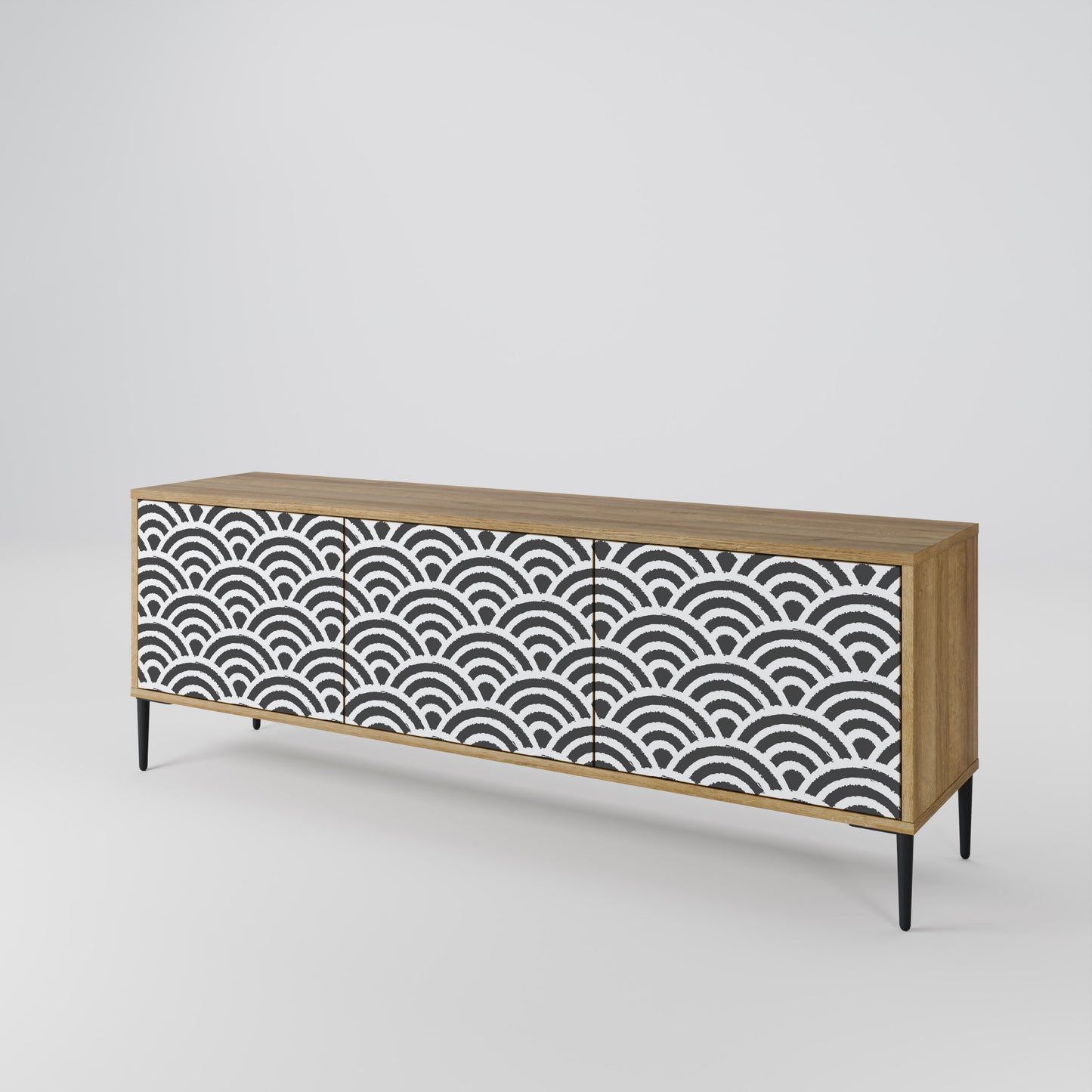 GLOOMY HOST 3-Door TV Stand in Oak Effect