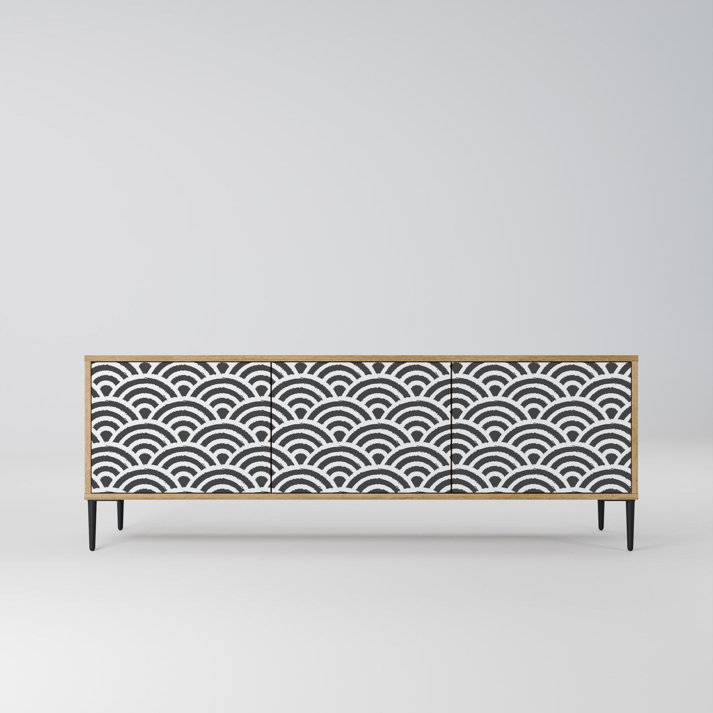 GLOOMY HOST 3-Door TV Stand in Oak Effect