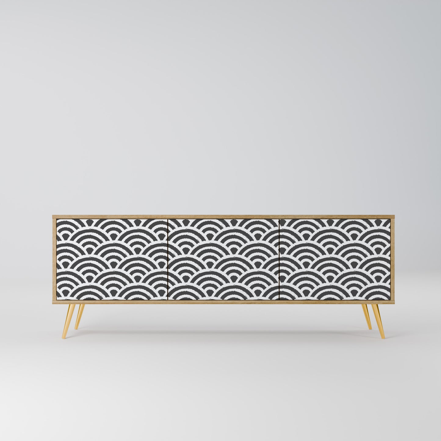 GLOOMY HOST 3-Door TV Stand in Oak Effect