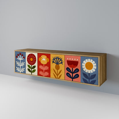 SCANDIC FLOWERET 3-Door TV Stand in Oak Effect