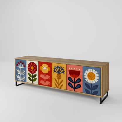 SCANDIC FLOWERET 3-Door TV Stand in Oak Effect