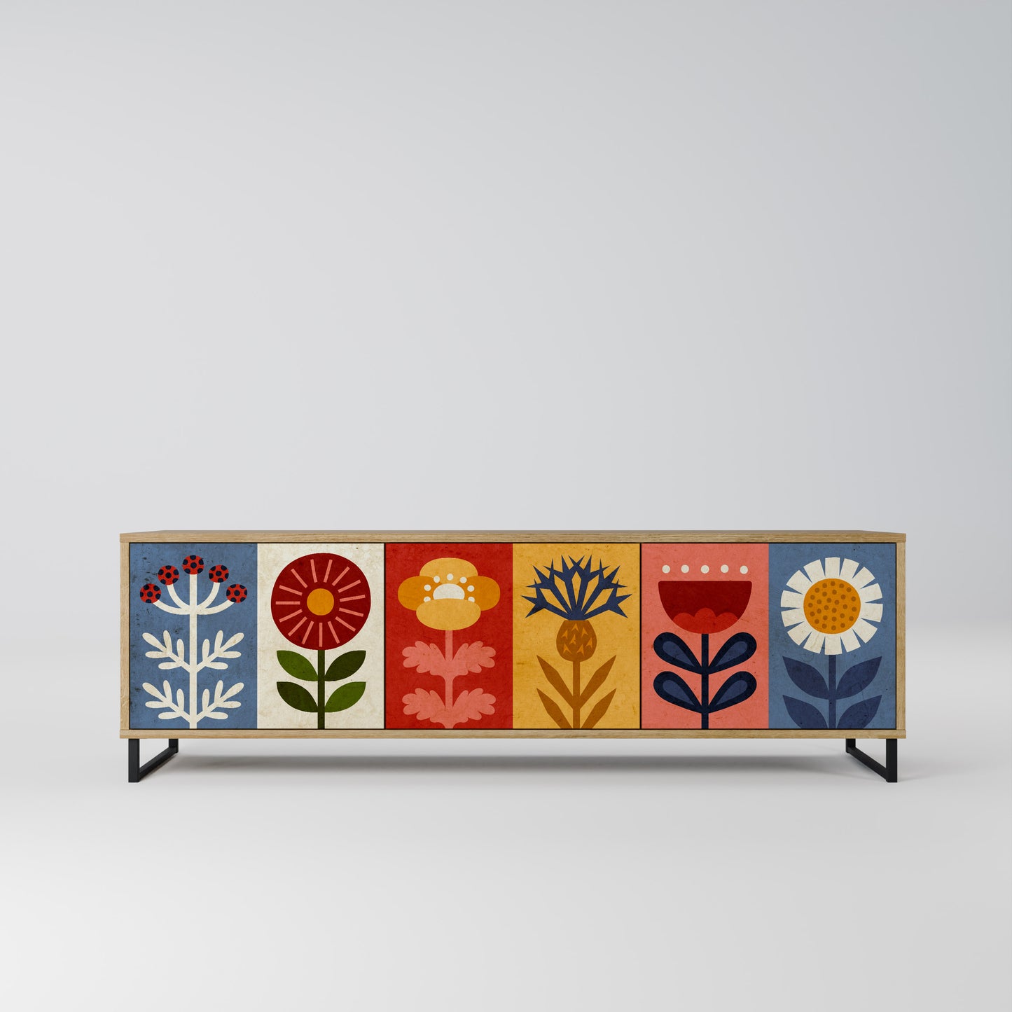 SCANDIC FLOWERET 3-Door TV Stand in Oak Effect