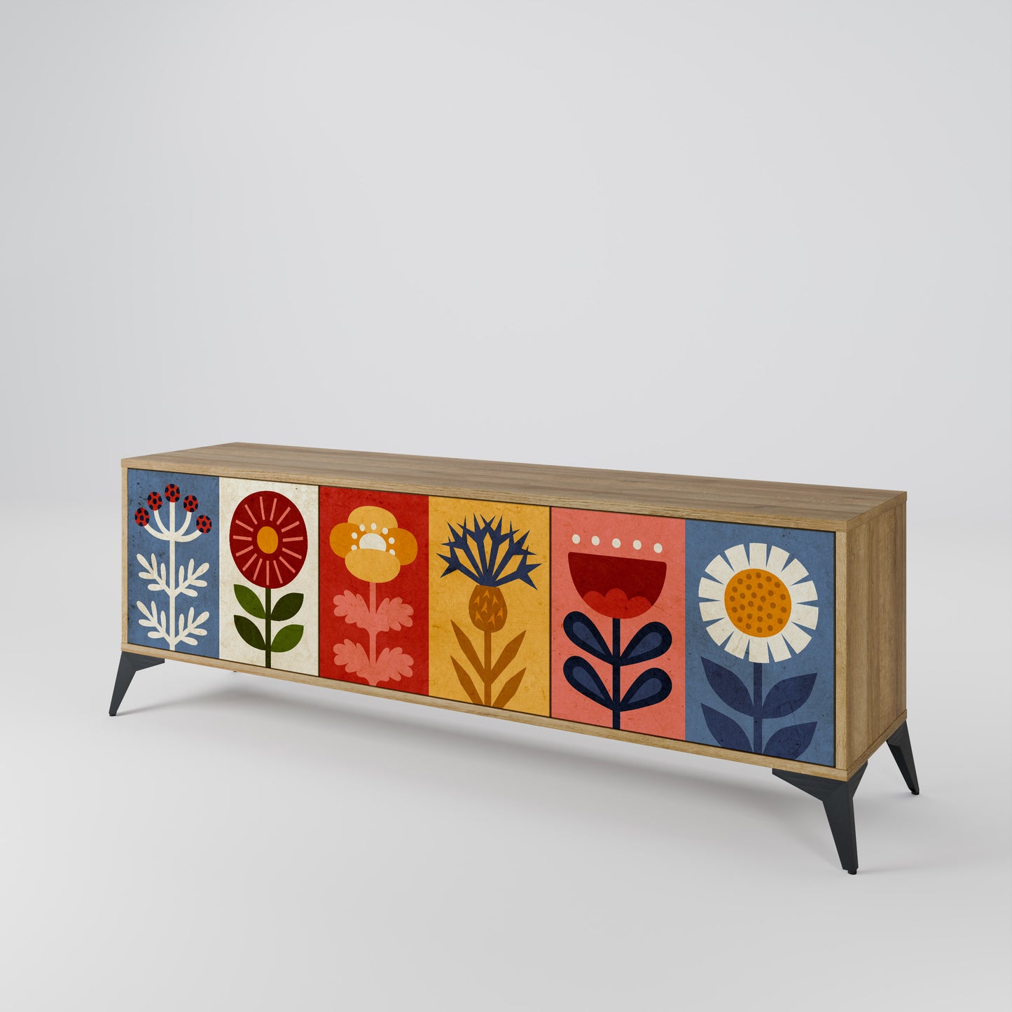 SCANDIC FLOWERET 3-Door TV Stand in Oak Effect