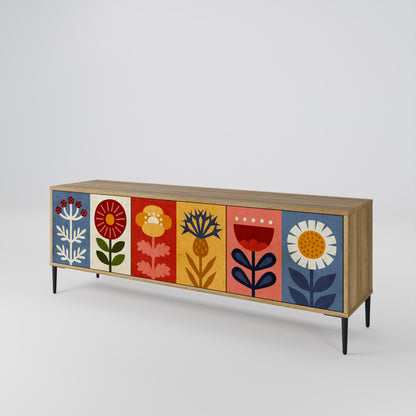 SCANDIC FLOWERET 3-Door TV Stand in Oak Effect