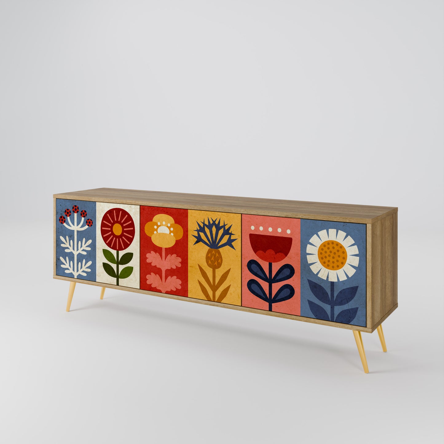 SCANDIC FLOWERET 3-Door TV Stand in Oak Effect