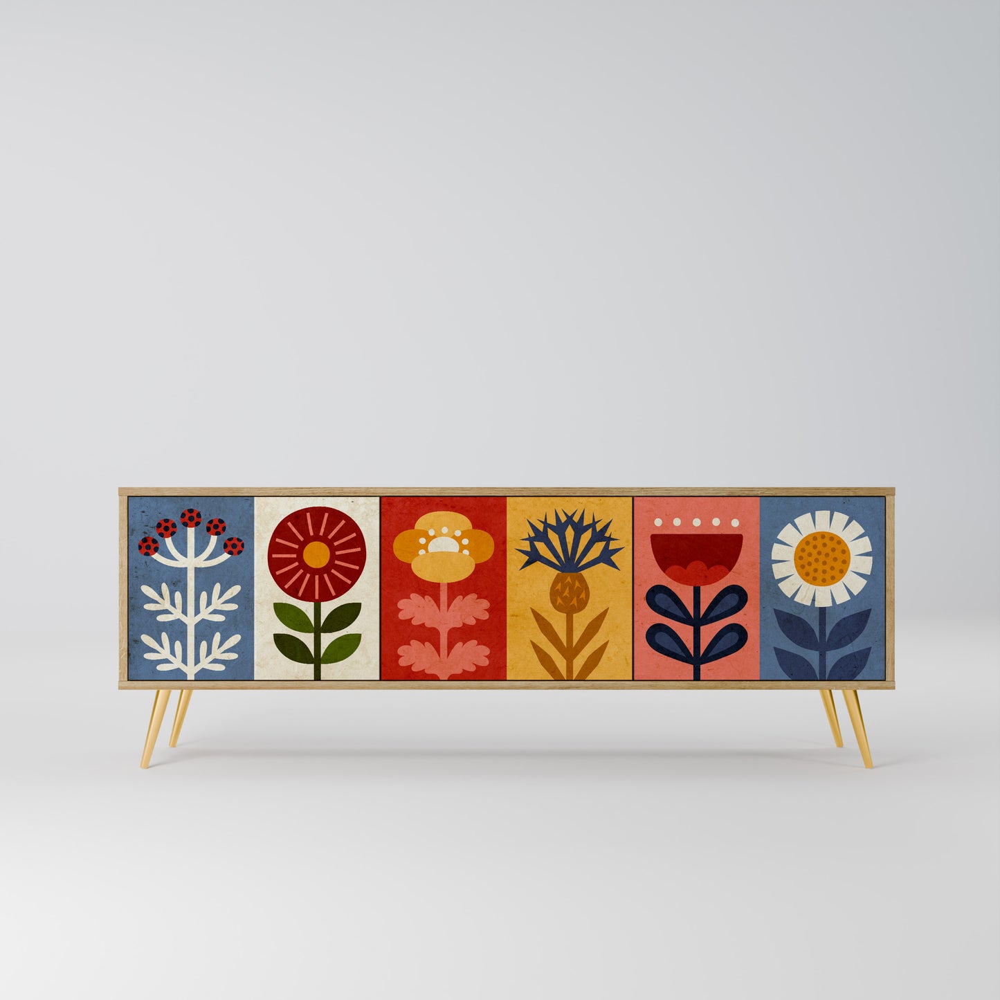 SCANDIC FLOWERET 3-Door TV Stand in Oak Effect