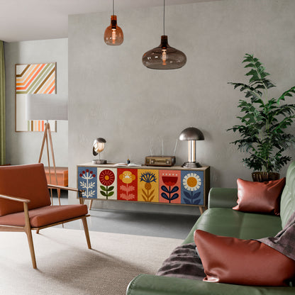 SCANDIC FLOWERET 3-Door TV Stand in Oak Effect