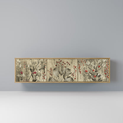 HERBAL GRACE 3-Door TV Stand in Oak Effect