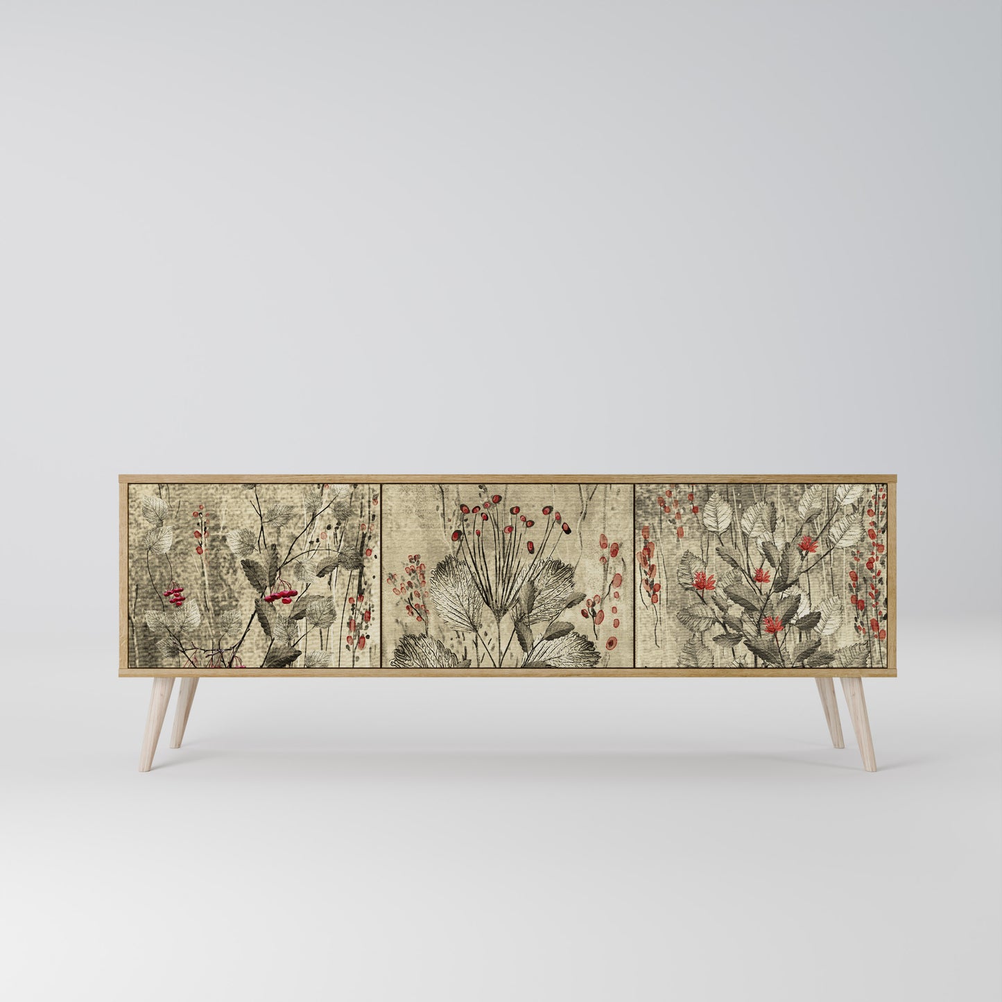 HERBAL GRACE 3-Door TV Stand in Oak Effect