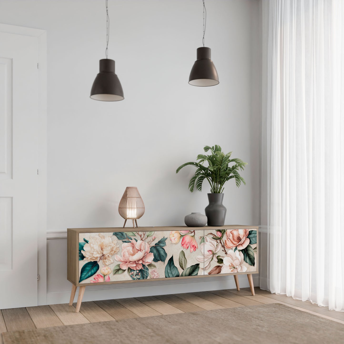 FLORAL GRACE Mobile TV a 3 Ante in Effetto Rovere