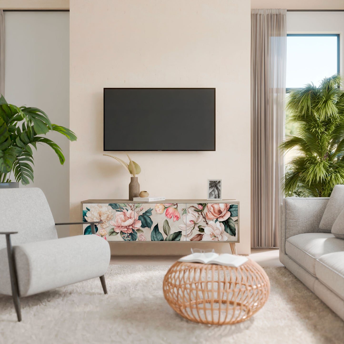 FLORAL GRACE Mobile TV a 3 Ante in Effetto Rovere