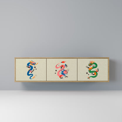 MYTHOLOGICAL CREATURES 3-Door TV Stand in Oak Effect