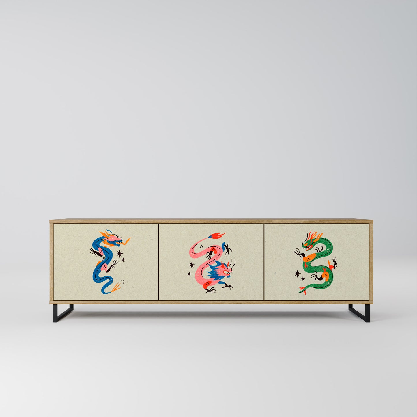 MYTHOLOGICAL CREATURES 3-Door TV Stand in Oak Effect