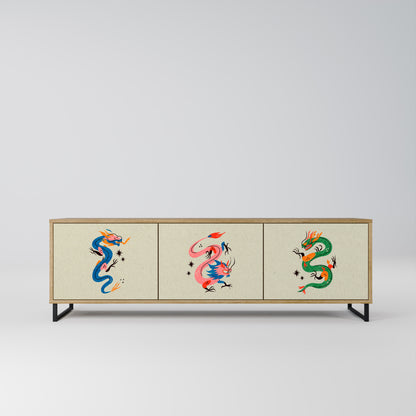 MYTHOLOGICAL CREATURES 3-Door TV Stand in Oak Effect