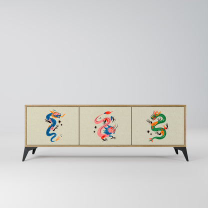 MYTHOLOGICAL CREATURES 3-Door TV Stand in Oak Effect