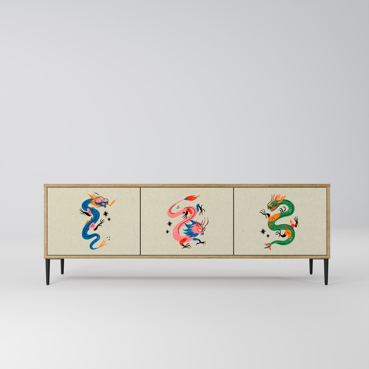 MYTHOLOGICAL CREATURES 3-Door TV Stand in Oak Effect