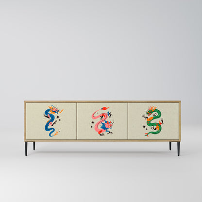 MYTHOLOGICAL CREATURES 3-Door TV Stand in Oak Effect