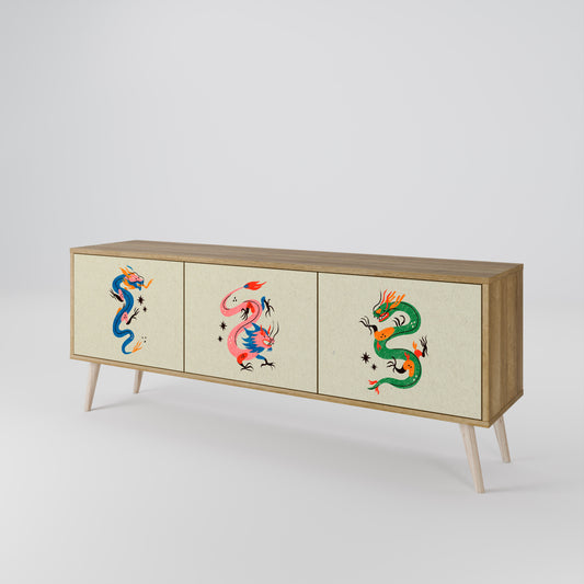 MYTHOLOGICAL CREATURES 3-Door TV Stand in Oak Effect