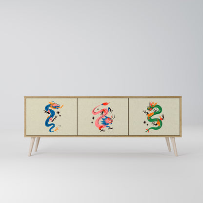 MYTHOLOGICAL CREATURES 3-Door TV Stand in Oak Effect