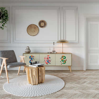 MYTHOLOGICAL CREATURES 3-Door TV Stand in Oak Effect