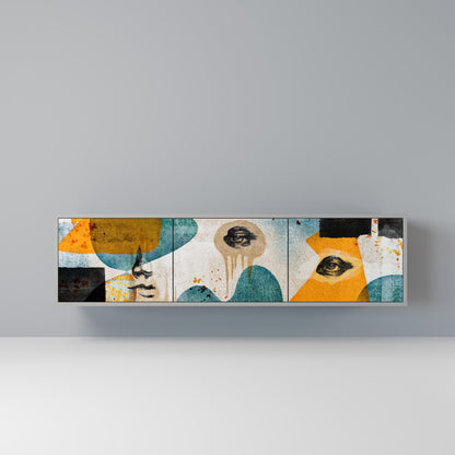 ABSTRACT FACES 3-Door TV Stand in Grey Finish