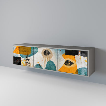 ABSTRACT FACES 3-Door TV Stand in Grey Finish