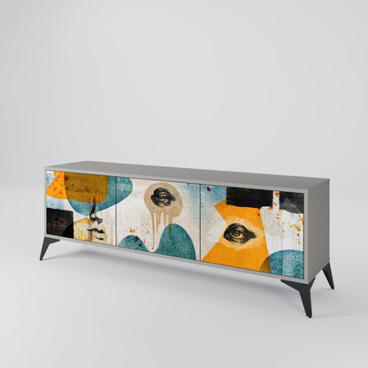 ABSTRACT FACES 3-Door TV Stand in Grey Finish