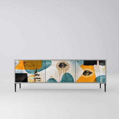 ABSTRACT FACES 3-Door TV Stand in Grey Finish