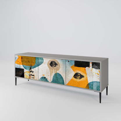ABSTRACT FACES 3-Door TV Stand in Grey Finish