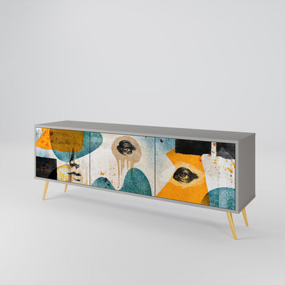 ABSTRACT FACES 3-Door TV Stand in Grey Finish