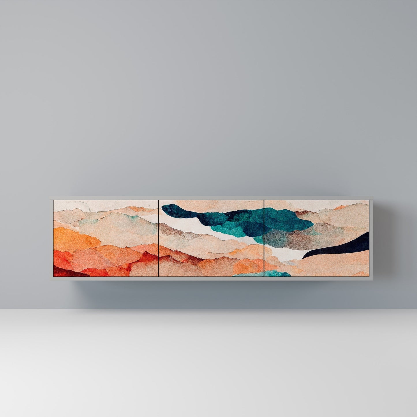 ABSTRACT LANDSCAPE 3-Door TV Stand in Grey Finish