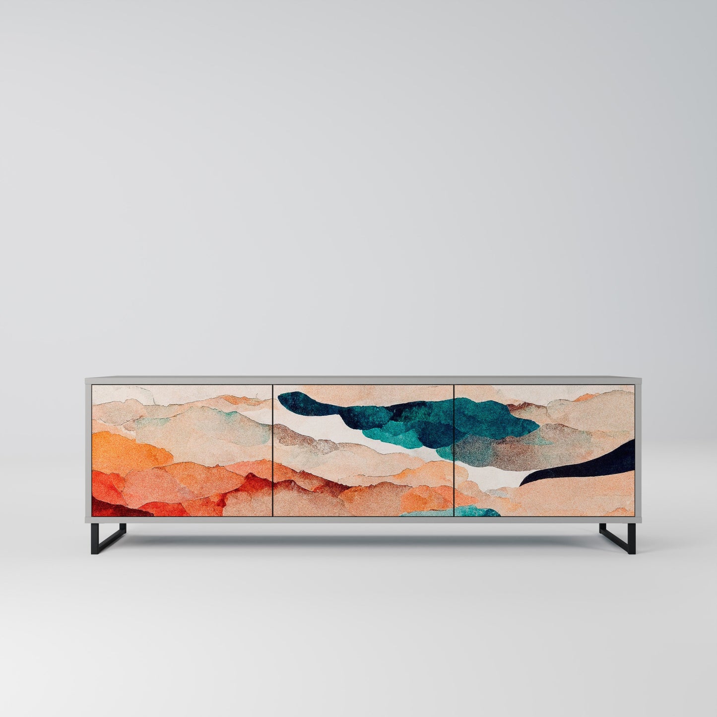 ABSTRACT LANDSCAPE 3-Door TV Stand in Grey Finish