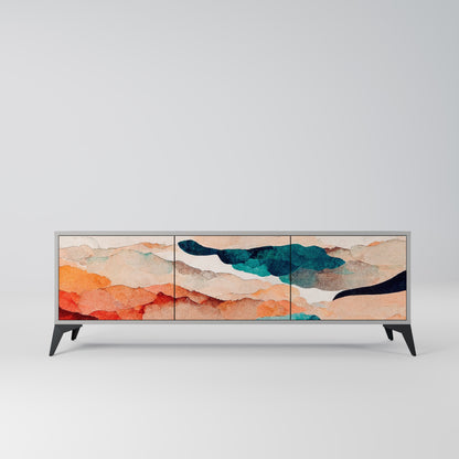 ABSTRACT LANDSCAPE 3-Door TV Stand in Grey Finish