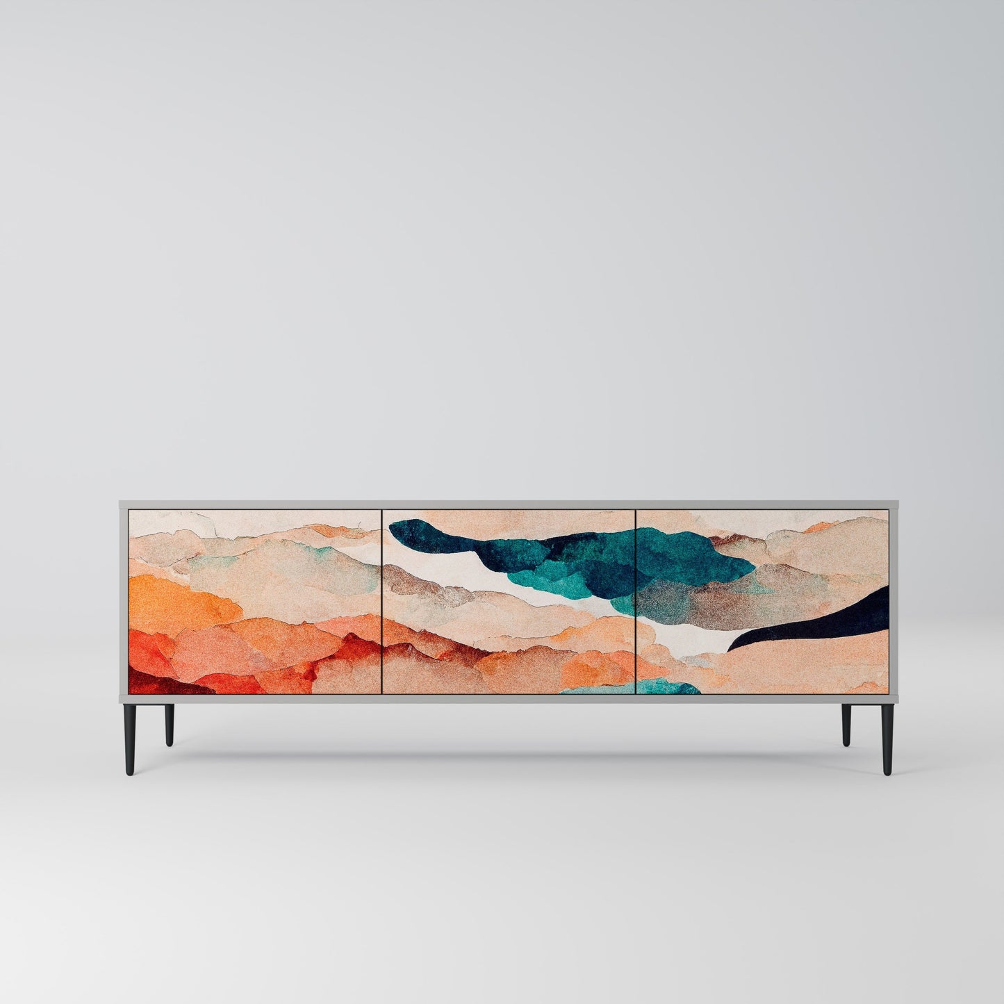 ABSTRACT LANDSCAPE 3-Door TV Stand in Grey Finish