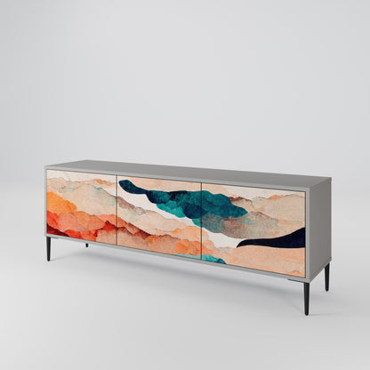 ABSTRACT LANDSCAPE 3-Door TV Stand in Grey Finish