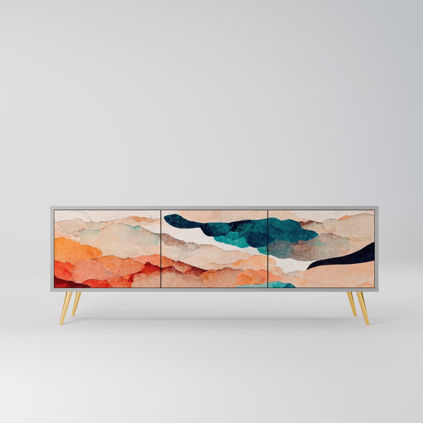 ABSTRACT LANDSCAPE 3-Door TV Stand in Grey Finish